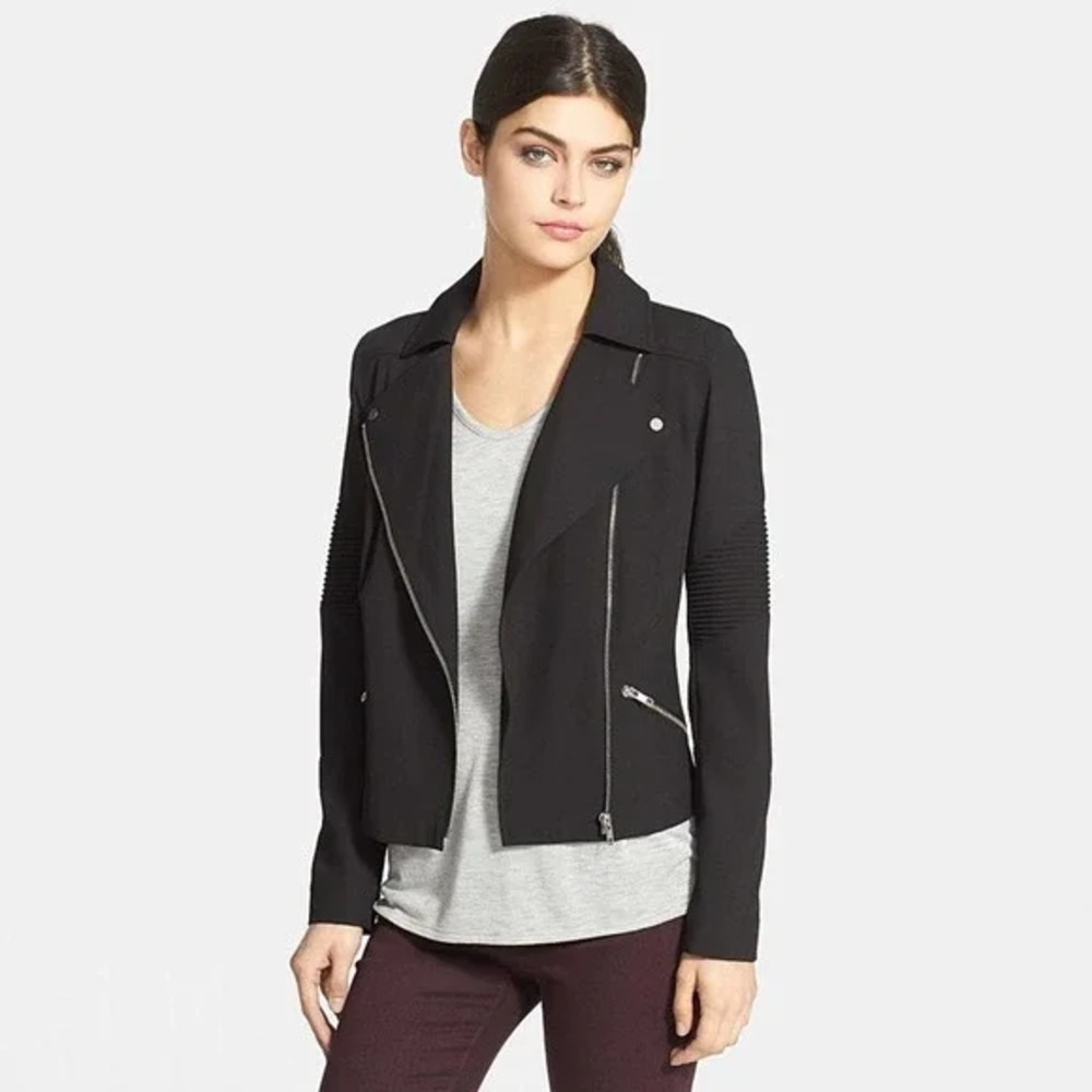 Trouvé Womens Black Asymmetrical Long Sleeve Moto‎ Jacket Small